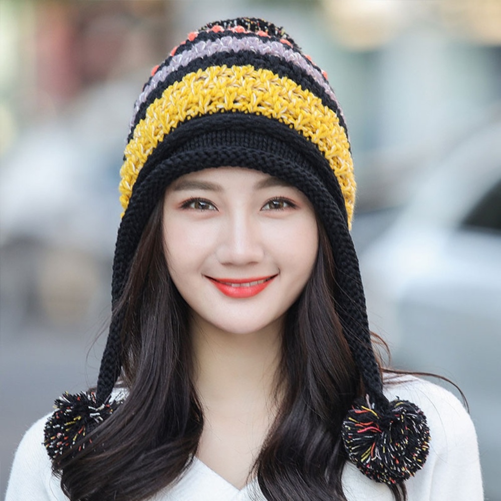 Winter Colorful Knit Pom Pom Hat Fleece Lined - Picture 3 of 6
